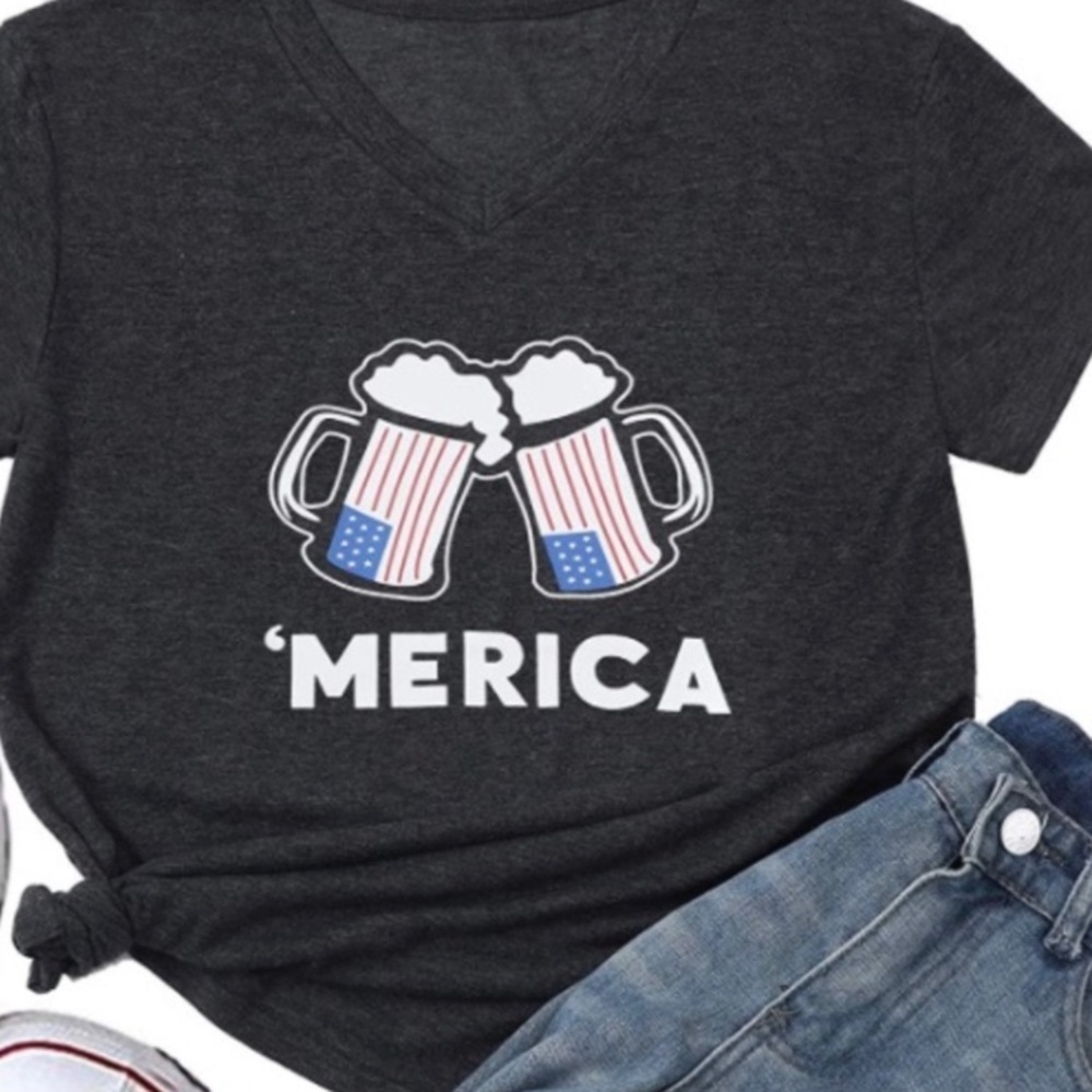 Women's Short Sleeve American Flag XL